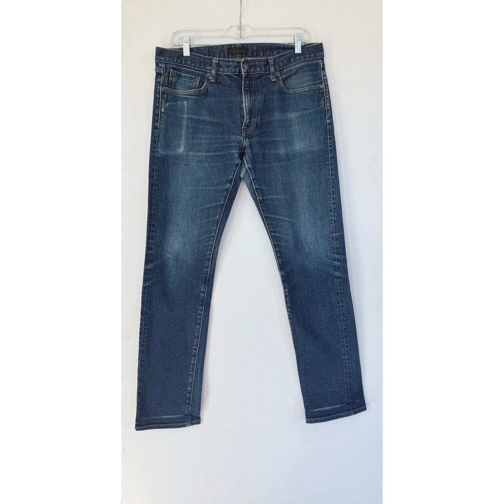 Uniqlo Slim Straight Selvedge Denim Jeans Mens 34x34 Blue Kaihara Low Rise‎